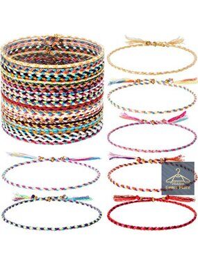 28 Piece Woven Wrap Friendship Bracelets Adjustable Boho Braided Beaded